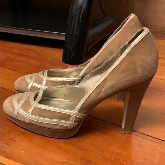 Jessica Simpson Shoes - Jessica Simpson gold trimmed suede pumps